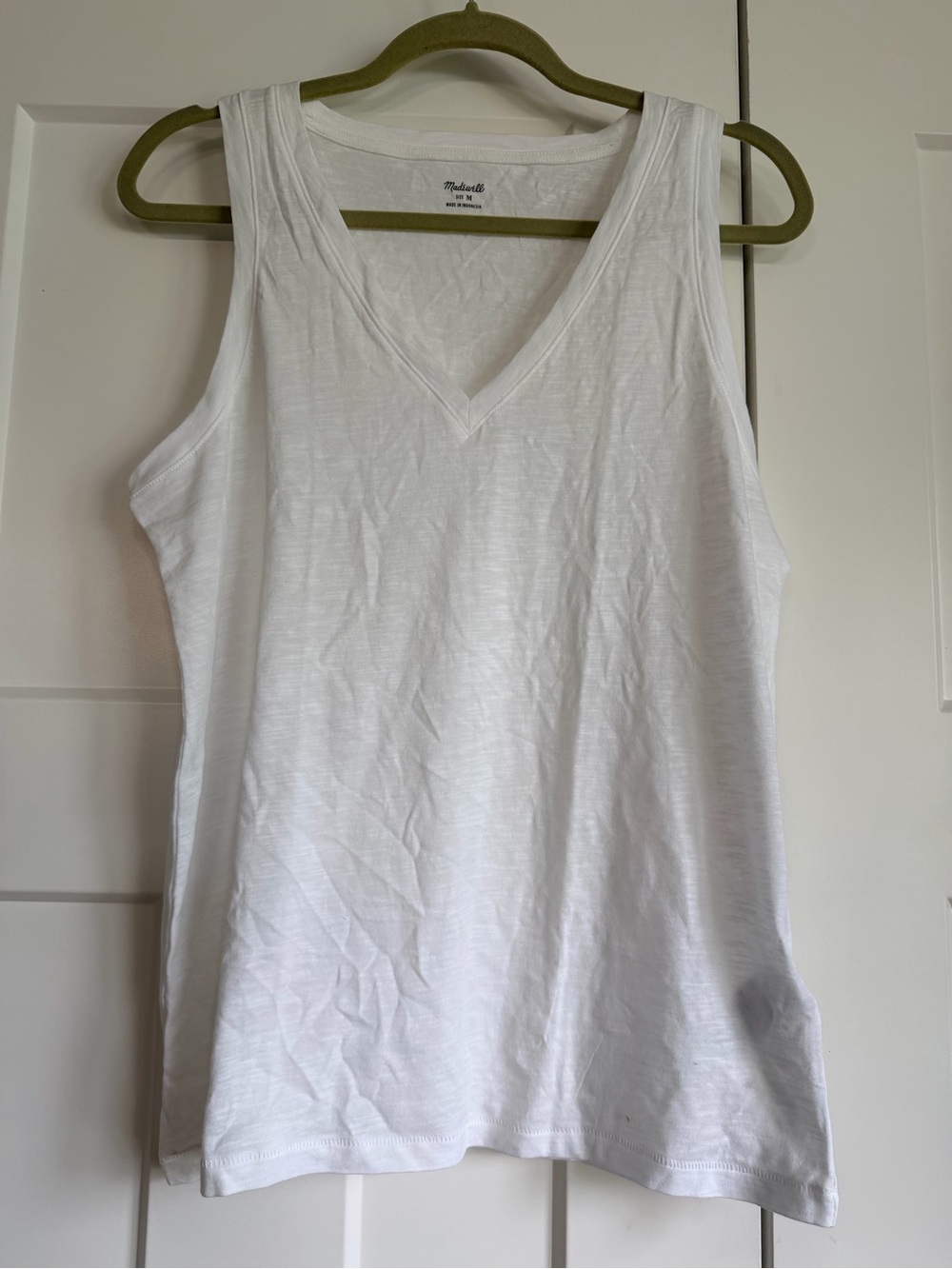Madewell White V-Neck Cotton Tank Top - size medium